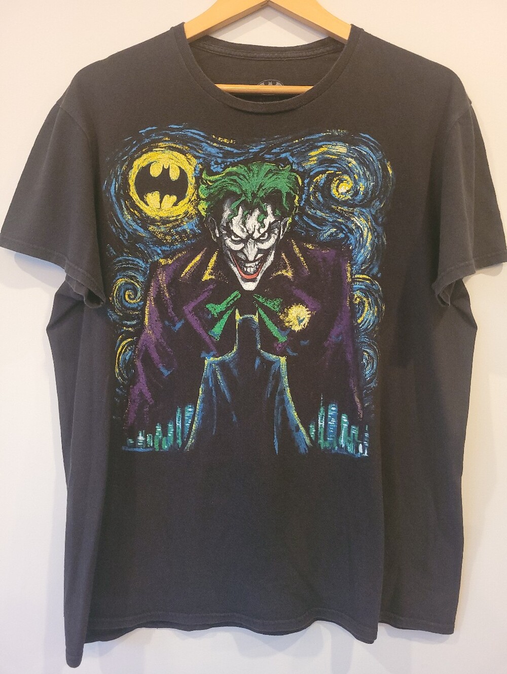 DC Comics Joker Batman Gotham Starry Night Mashup T-Shirt No Side Seams L